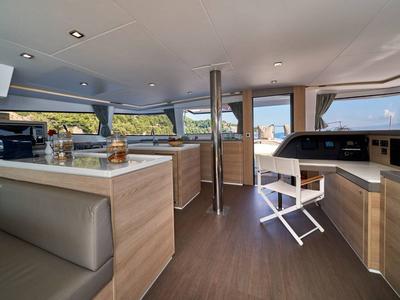 Cockpit of Atlantic, a Bali 4.6 catamaran at Figari/Golfo Aranci, Italy