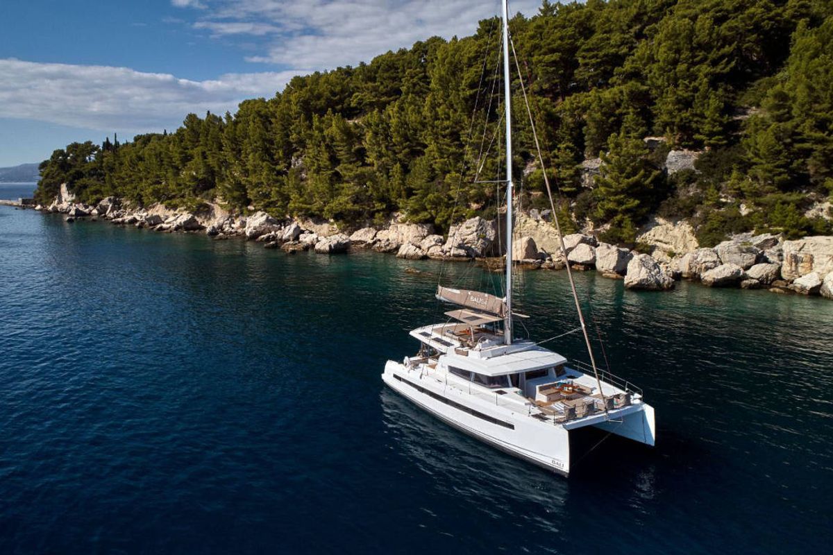 Exterior view of Atlantic, a Bali 4.6 catamaran at Figari/Golfo Aranci, Italy