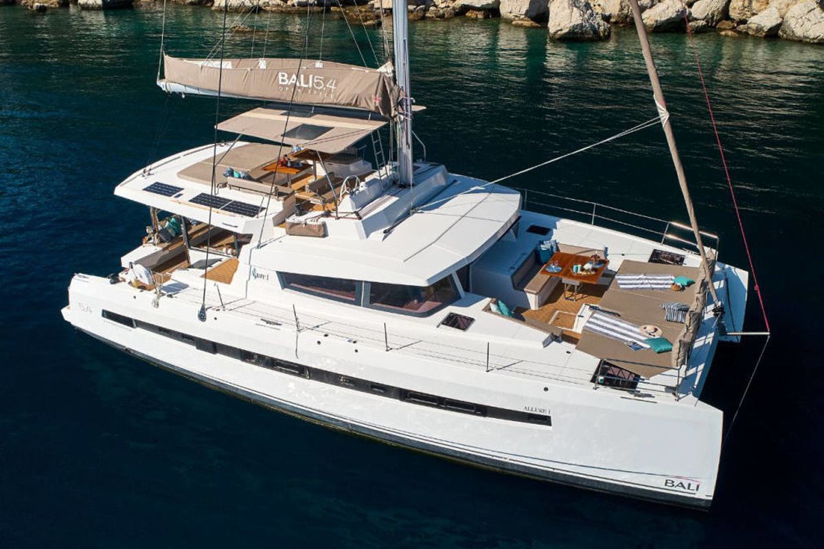 Exterior view of Atlantic, a Bali 4.6 catamaran at Figari/Golfo Aranci, Italy