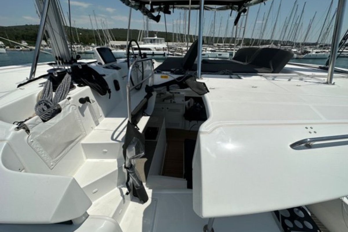 Deck of Mira, a Lagoon 46 catamaran at Općina Sukošan, Croatia