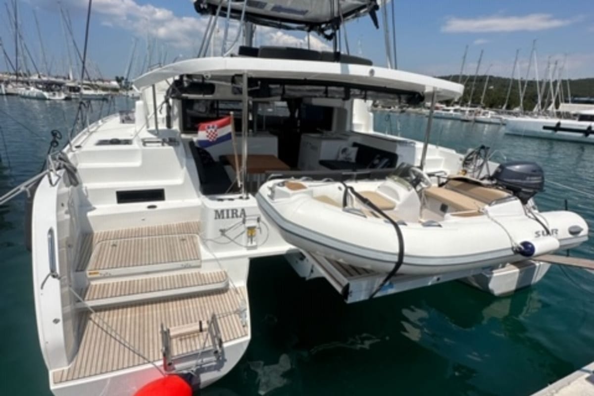 Exterior view of Mira, a Lagoon 46 catamaran at Općina Sukošan, Croatia