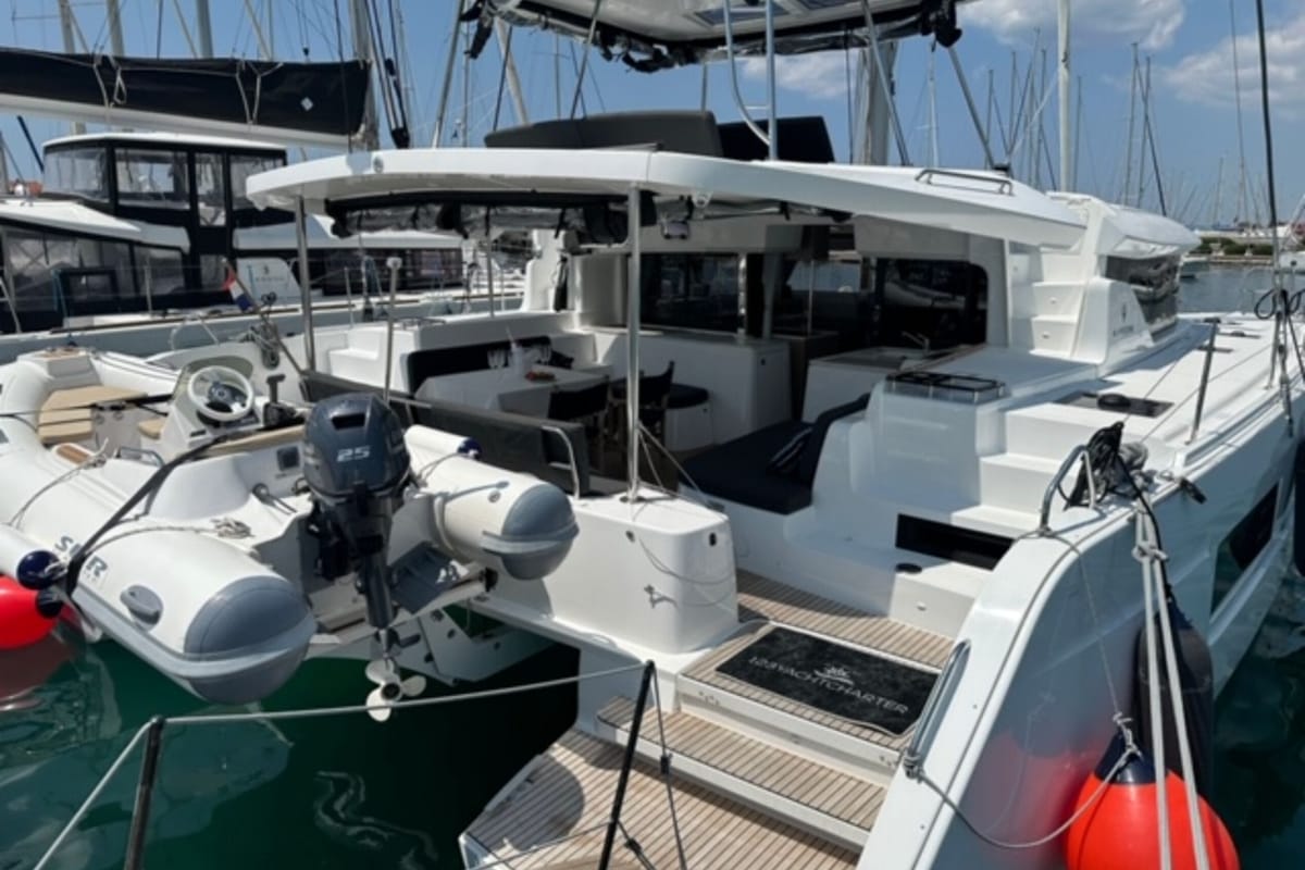 Exterior view of Mira, a Lagoon 46 catamaran at Općina Sukošan, Croatia