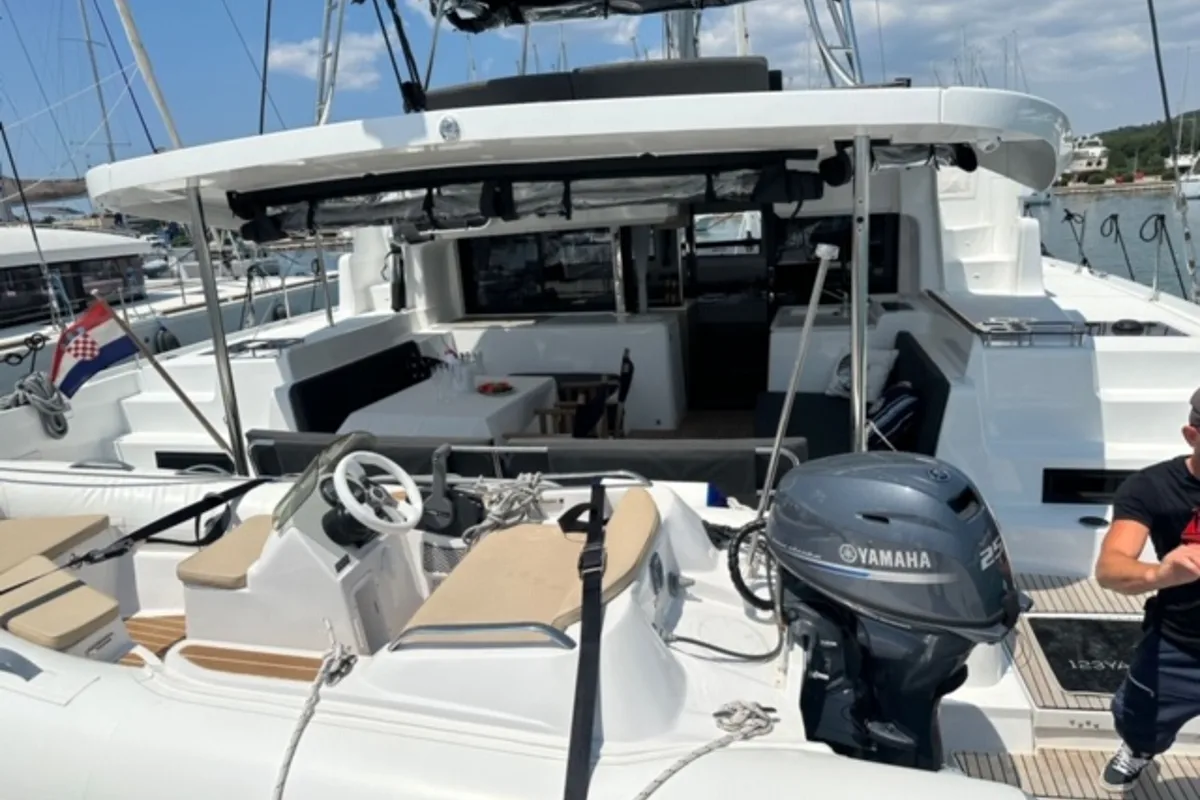 Exterior view of Mira, a Lagoon 46 catamaran at Općina Sukošan, Croatia