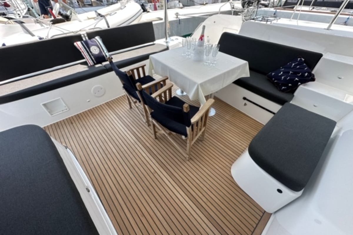 Deck of Mira, a Lagoon 46 catamaran at Općina Sukošan, Croatia