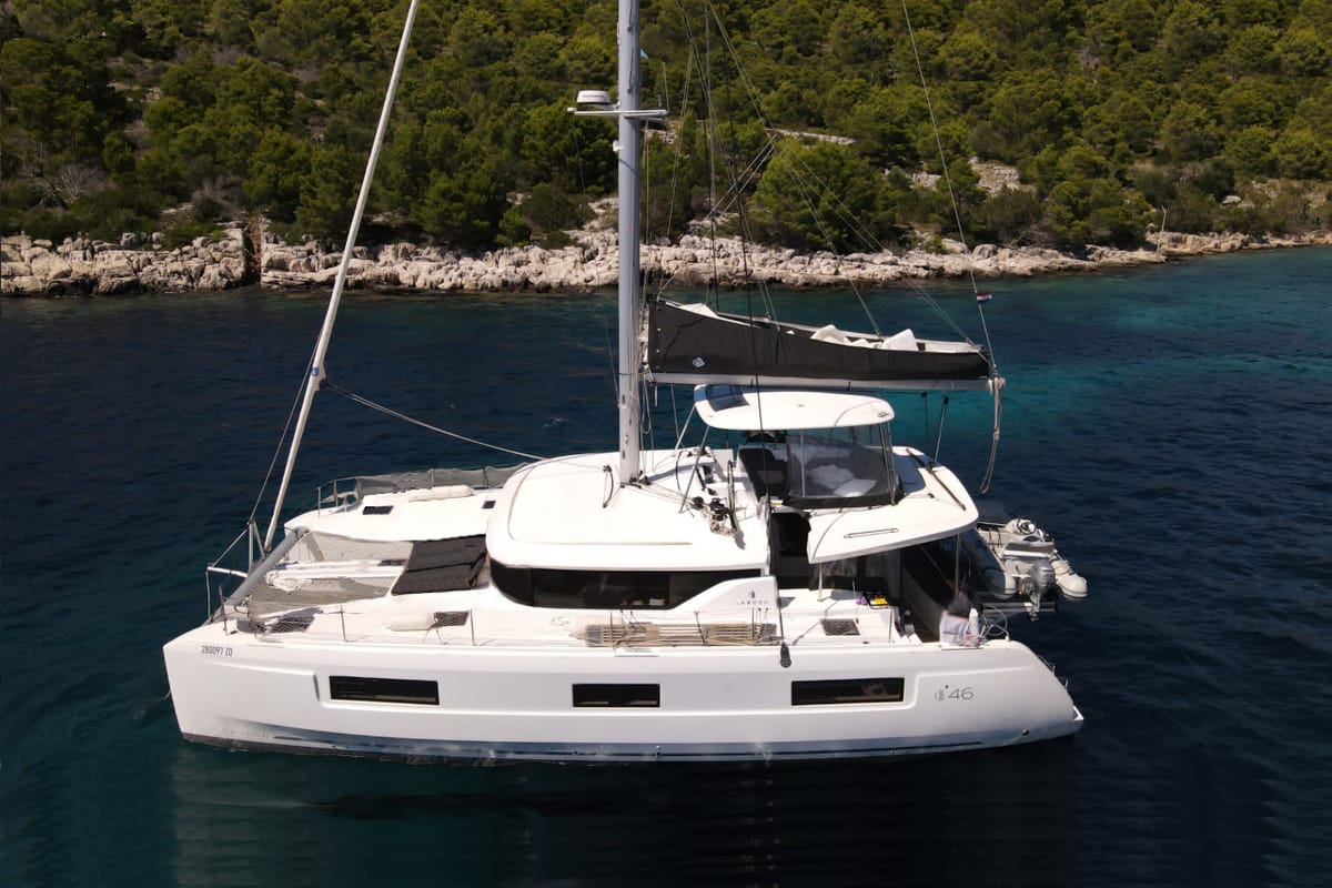 Exterior view of Mira, a Lagoon 46 catamaran at Općina Sukošan, Croatia