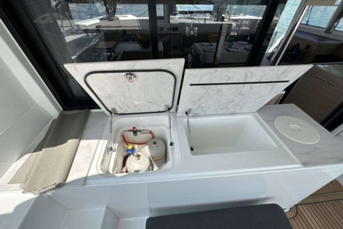 Deck of Mira, a Lagoon 46 catamaran at Općina Sukošan, Croatia