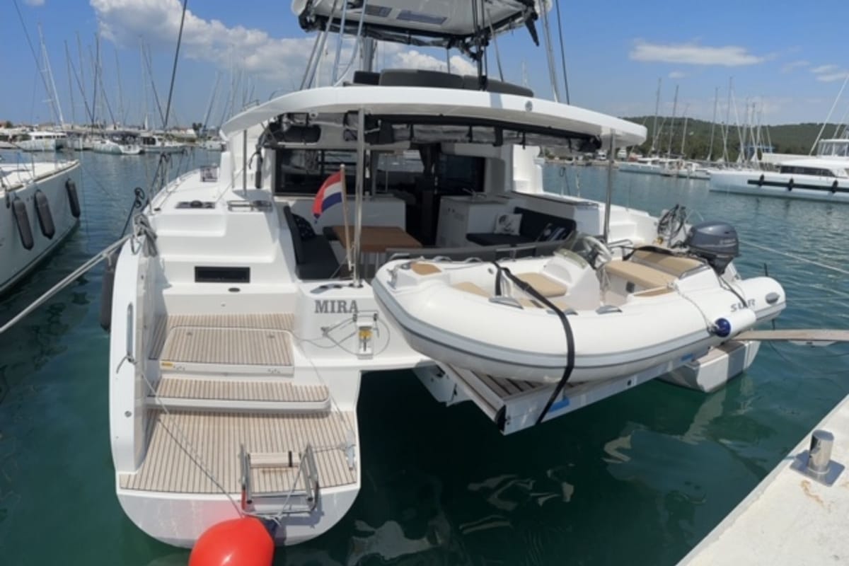 Exterior view of Mira, a Lagoon 46 catamaran at Općina Sukošan, Croatia