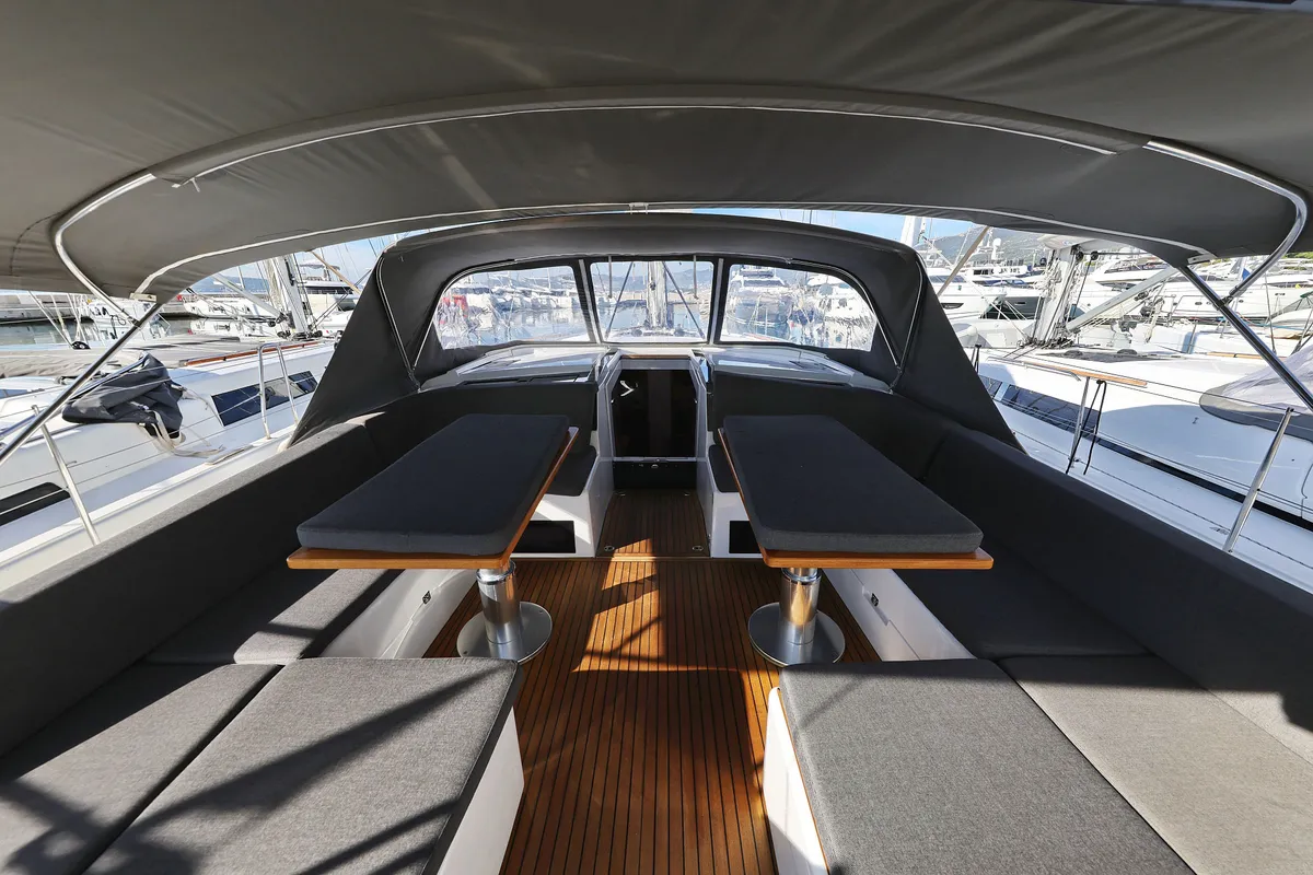 Deck of Vivid, a Hanse Yachts Hanse 510 sailboat at Grad Kaštela, Croatia