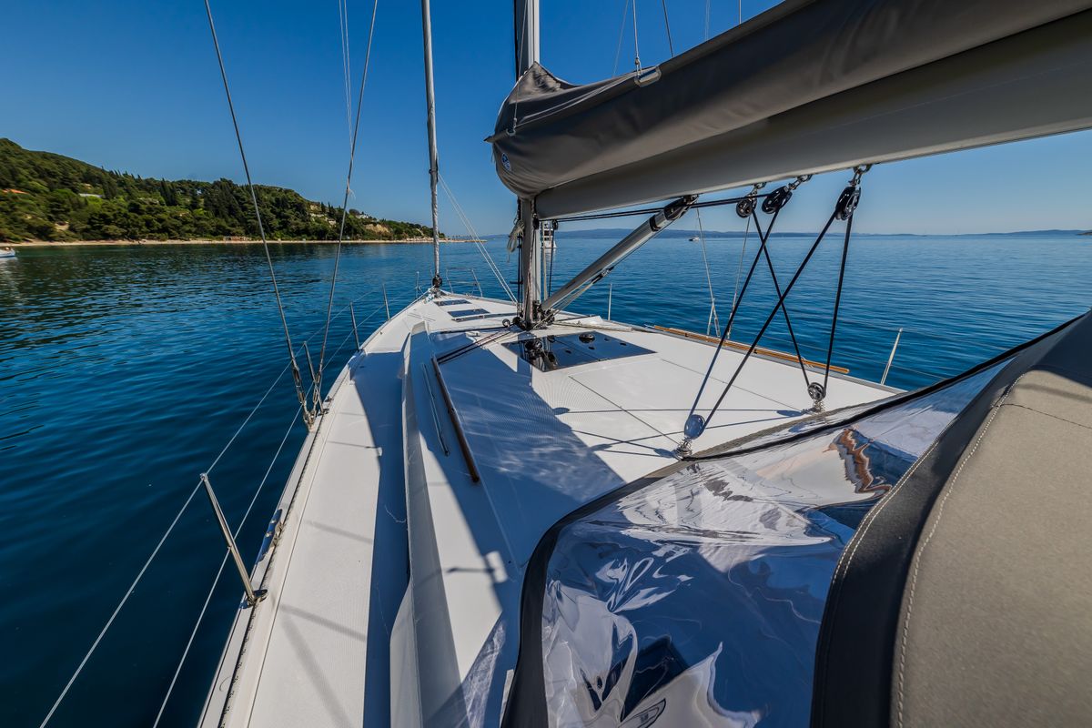 Deck of Vivid, a Hanse Yachts Hanse 510 sailboat at Grad Kaštela, Croatia