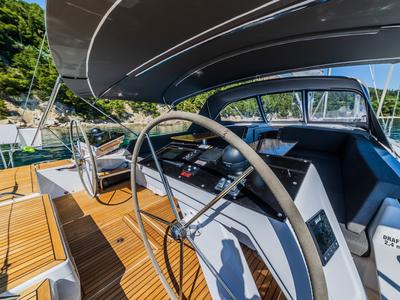 Cockpit of Vivid, a Hanse Yachts Hanse 510 sailboat at Grad Kaštela, Croatia