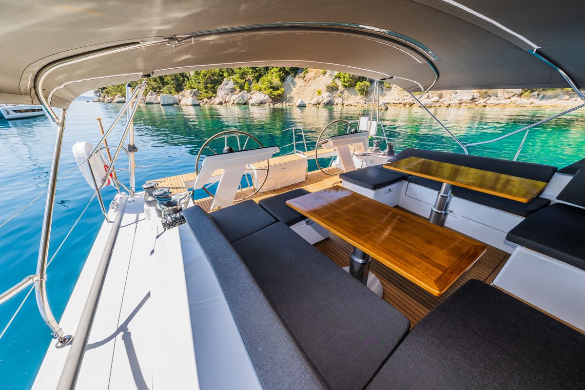 Deck of Vivid, a Hanse Yachts Hanse 510 sailboat at Grad Kaštela, Croatia