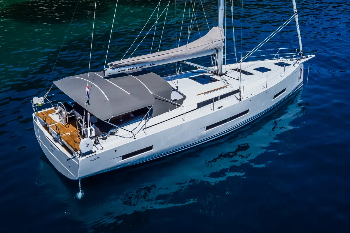 Exterior view of Vivid, a Hanse Yachts Hanse 510 sailboat at Grad Kaštela, Croatia