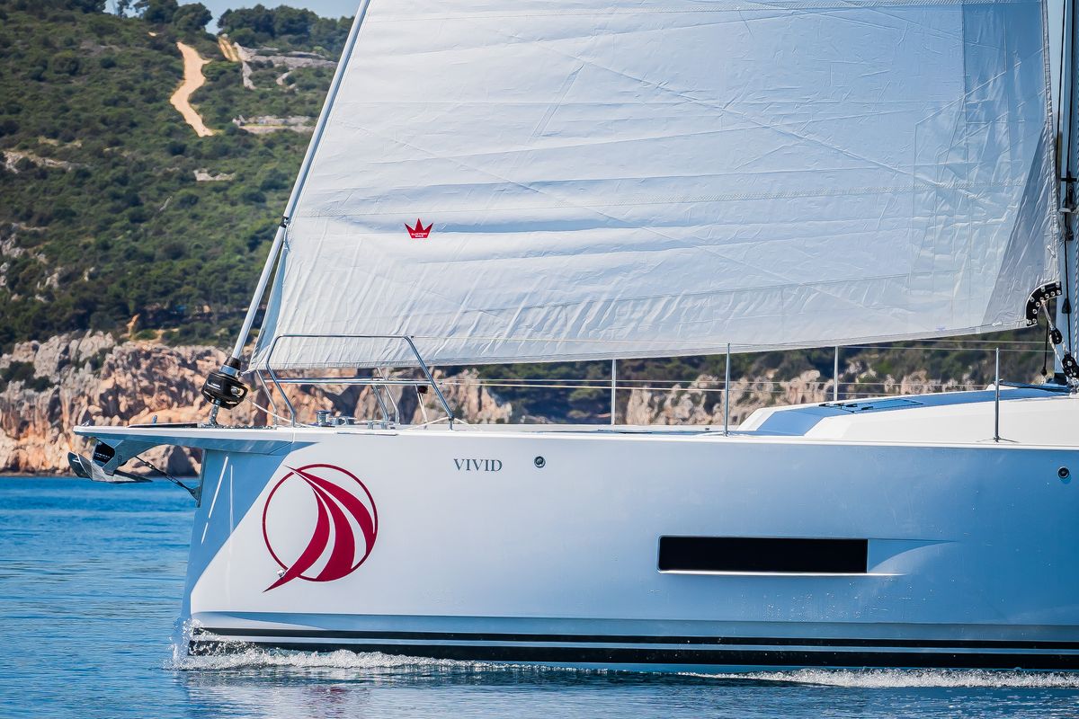 Exterior view of Vivid, a Hanse Yachts Hanse 510 sailboat at Grad Kaštela, Croatia
