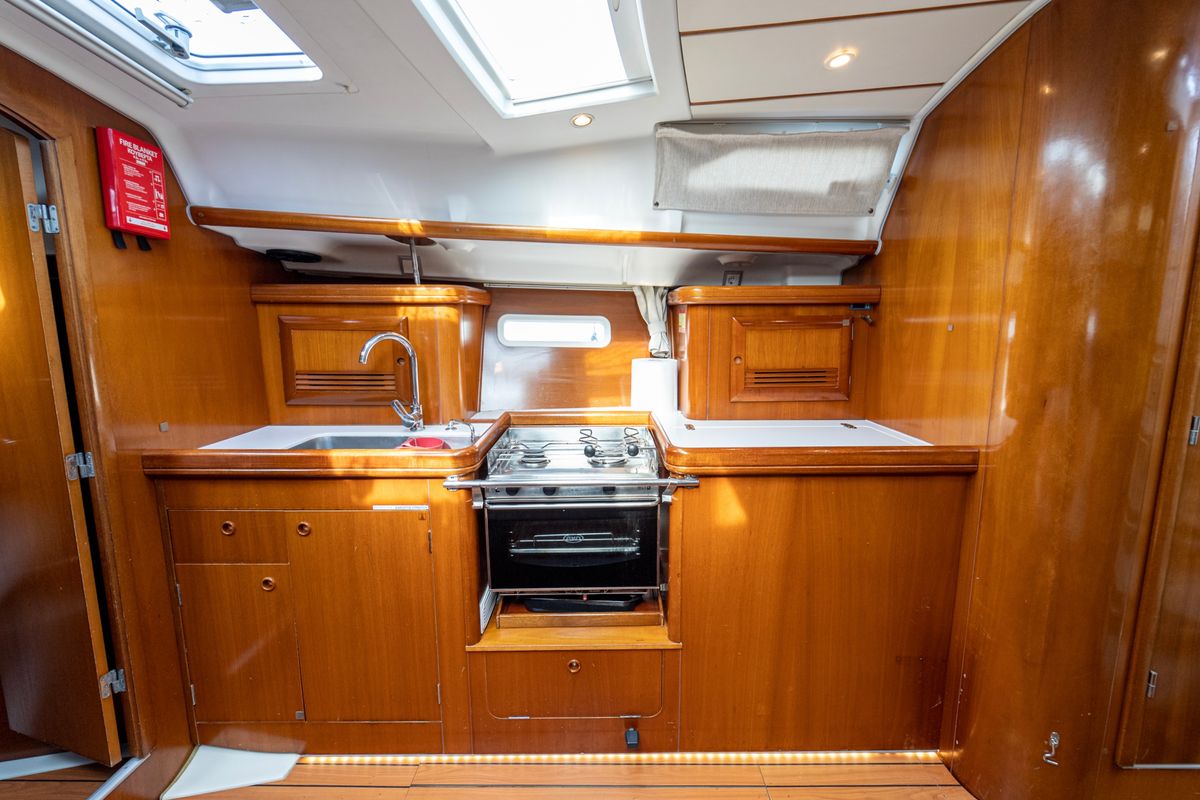 Galley of Aeolian Too, a Beneteau Oceanis 393 sailboat at Kavala, Greece
