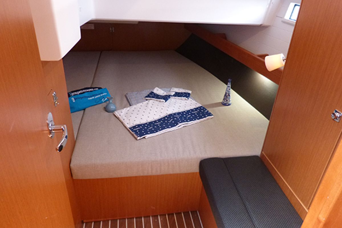 Cabin on Xenia, a Bavaria Cruiser 41 sailboat at Procida, Italy