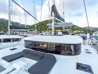 Deck of Kosmo, a Lagoon 46 catamaran at Anzio, Italy