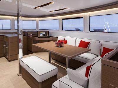 Salon of Kosmo, a Lagoon 46 catamaran at Anzio, Italy