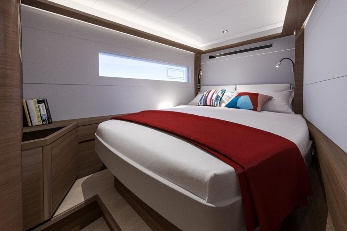 Cabin on Kosmo, a Lagoon 46 catamaran at Anzio, Italy