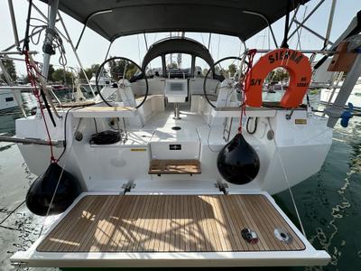 Deck of Melina, a Bavaria C38 sailboat at Athens, Greece