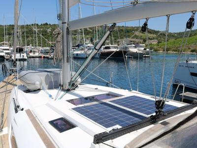 Deck of Nomia, a Jeanneau Sun Odyssey 469 sailboat at San Miguel de Abona, Spain