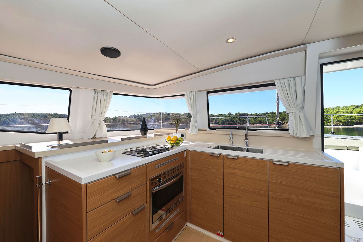 Galley of Mela, a Bali 4.4 catamaran at Grad Šibenik, Croatia