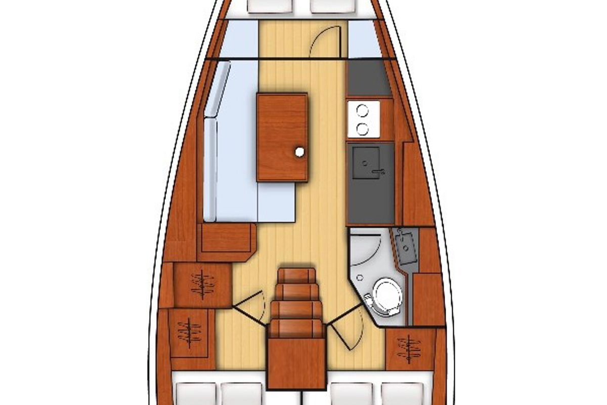 Floor plan of Ohana, a Beneteau Oceanis 35 sailboat at Tonnarella, Italy