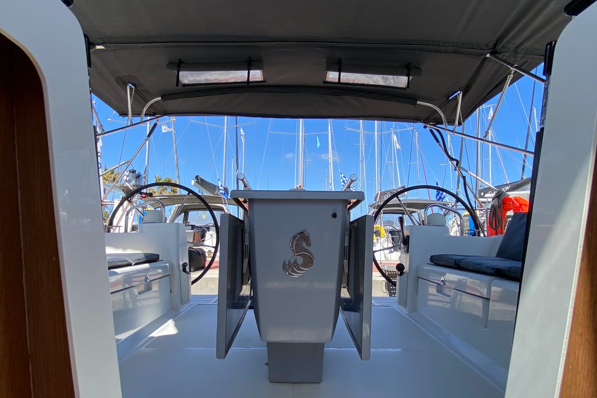 Cockpit of Callidora, a Beneteau Oceanis 45 sailboat at Municipal Unit of Rhodes, Greece