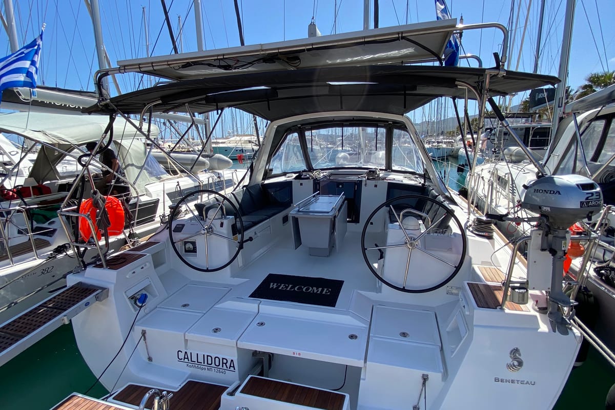 Cockpit of Callidora, a Beneteau Oceanis 45 sailboat at Municipal Unit of Rhodes, Greece