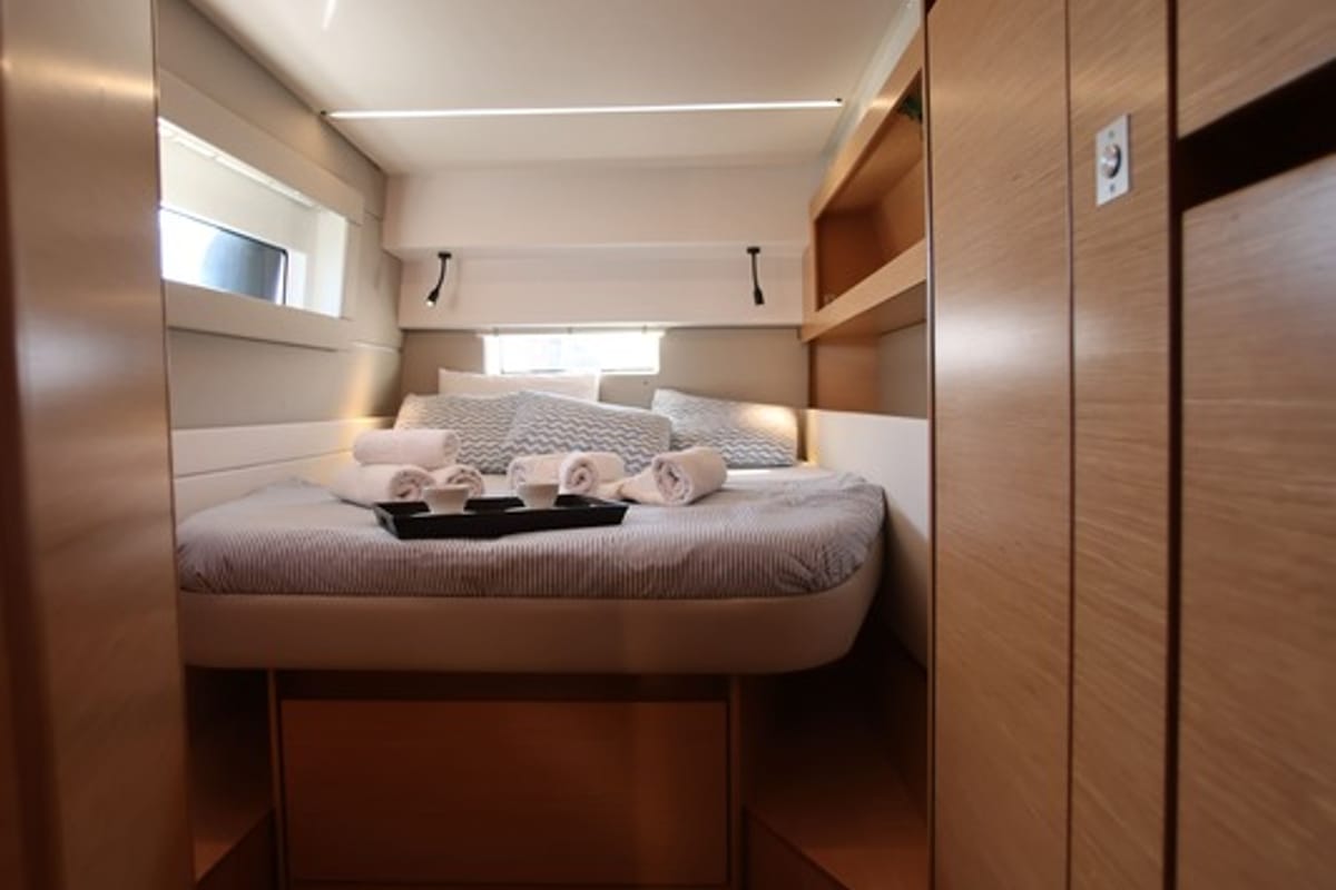 Cabin on Sithonia, a Nautitech 46 Fly catamaran at Athens, Greece