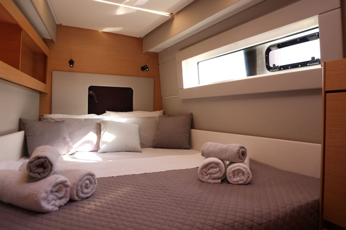 Cabin on Sithonia, a Nautitech 46 Fly catamaran at Athens, Greece