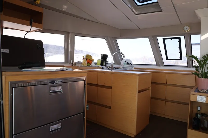 Galley of Sithonia, a Nautitech 46 Fly catamaran at Athens, Greece