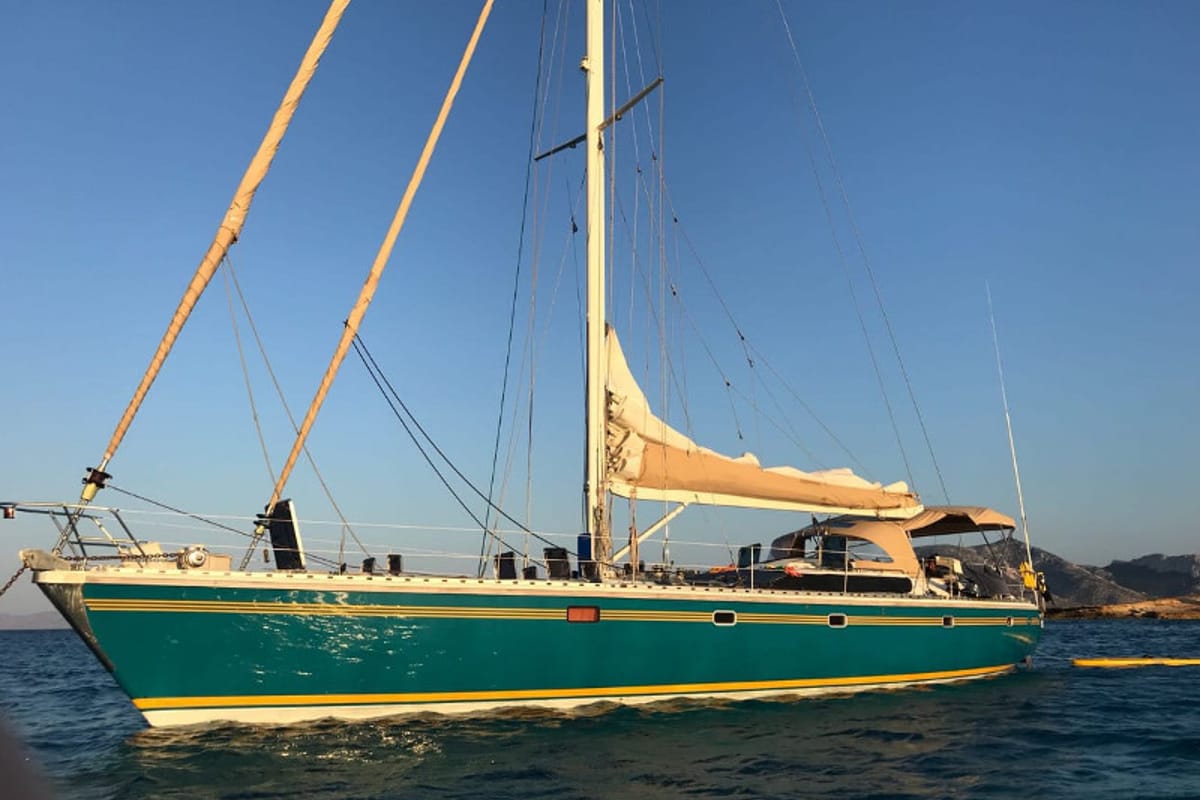 Osyan, a Dufour Dynamique 62 sailboat at Parikia, Greece