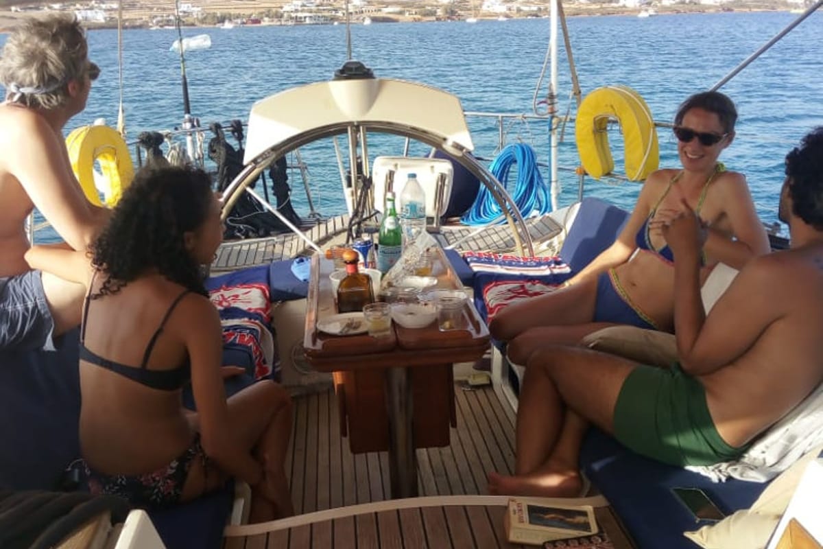 Osyan, a Dufour Dynamique 62 sailboat at Parikia, Greece