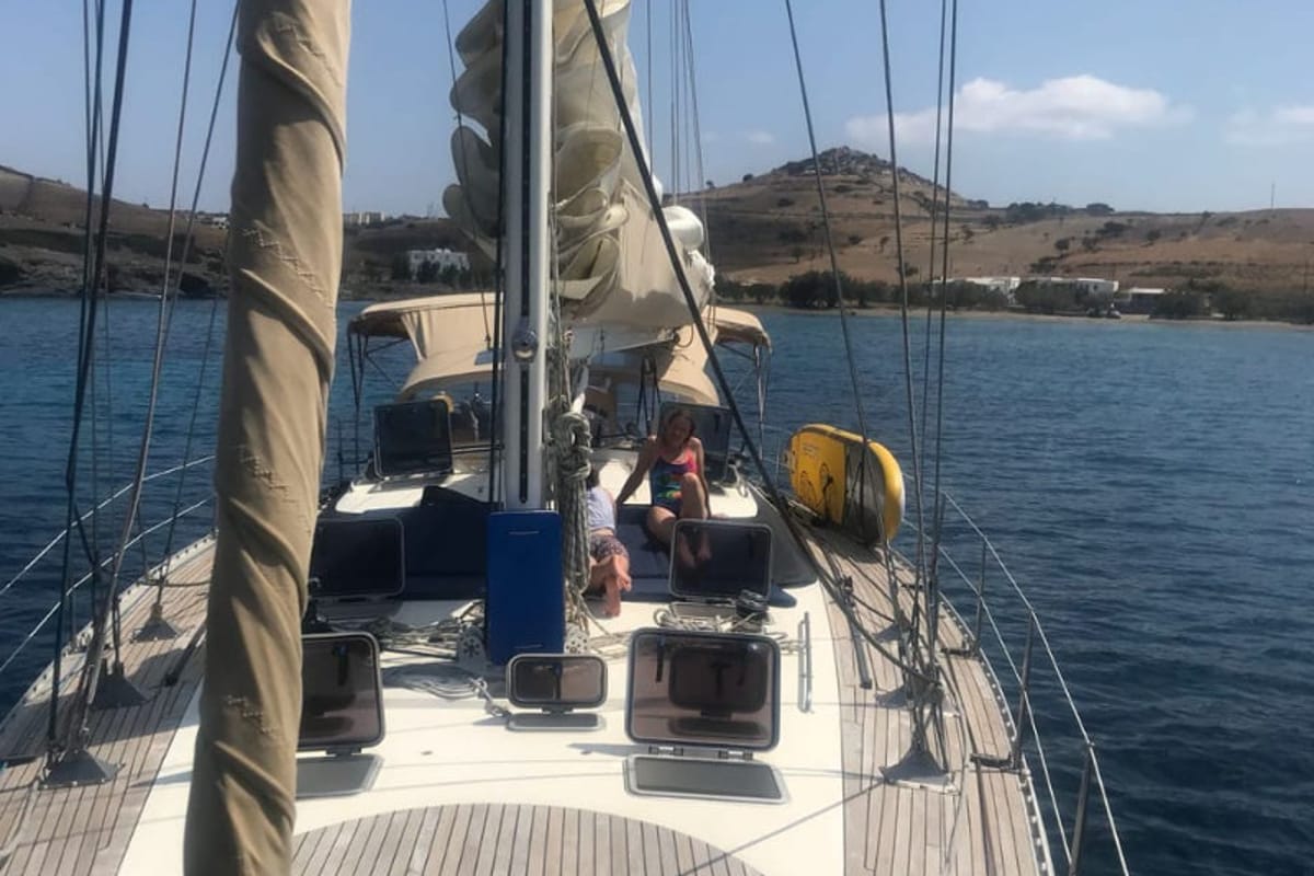 Osyan, a Dufour Dynamique 62 sailboat at Parikia, Greece
