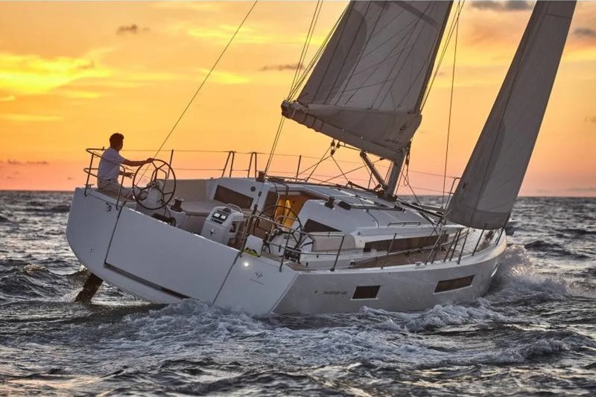 Exterior view of Apollonas, a Jeanneau Sun Odyssey 440 sailboat at Gouvia, Greece