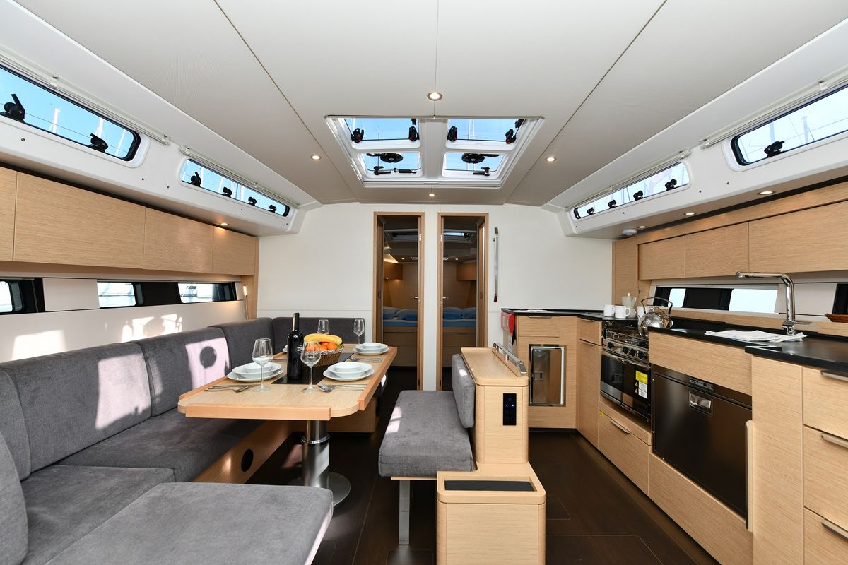 Salon of Yassica, a Hanse Yachts Hanse 460 sailboat at Fethiye, Turkey