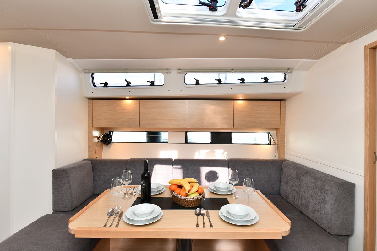 Salon of Yassica, a Hanse Yachts Hanse 460 sailboat at Fethiye, Turkey