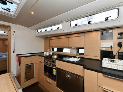 Galley of Yassica, a Hanse Yachts Hanse 460 sailboat at Fethiye, Turkey