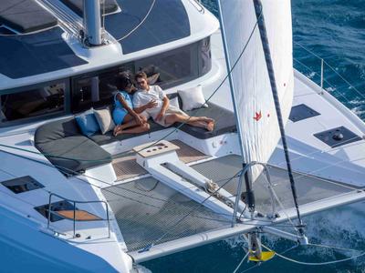 Deck of Pasha, a Lagoon 51 catamaran at Marmaris, Turkey