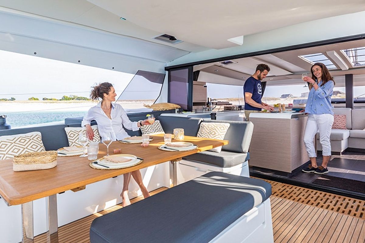 Galley of Ocean Eye, a Fountaine Pajot Aura 51 catamaran at Grad Trogir, Croatia