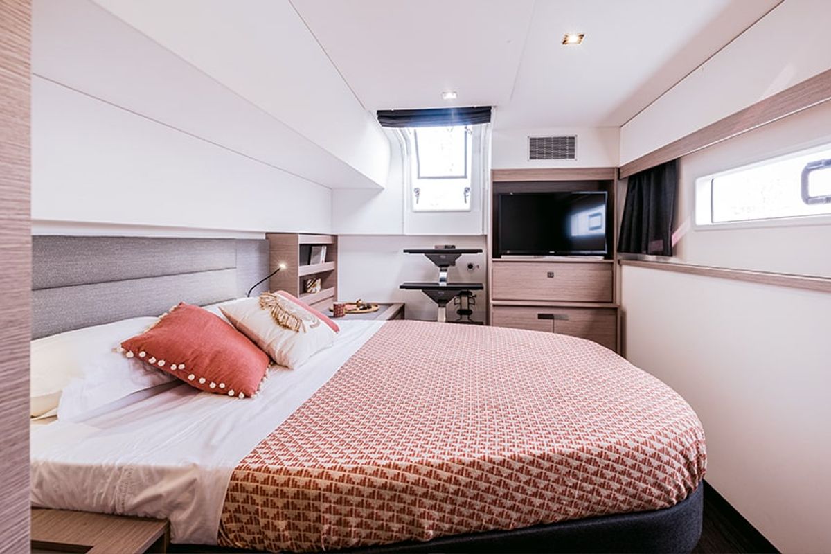 Deck of Ocean Eye, a Fountaine Pajot Aura 51 catamaran at Grad Trogir, Croatia