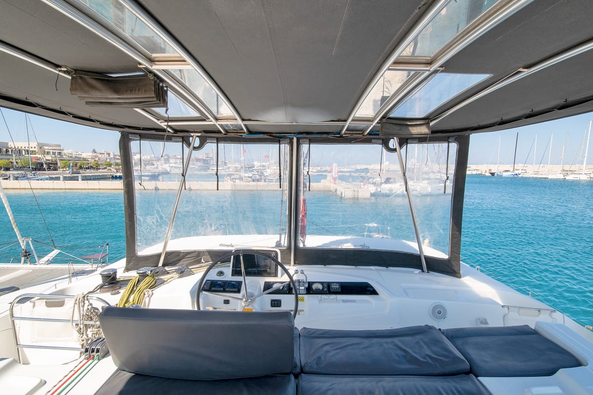 No Worries, a Lagoon 46 catamaran at Municipal Unit of Rhodes, Greece