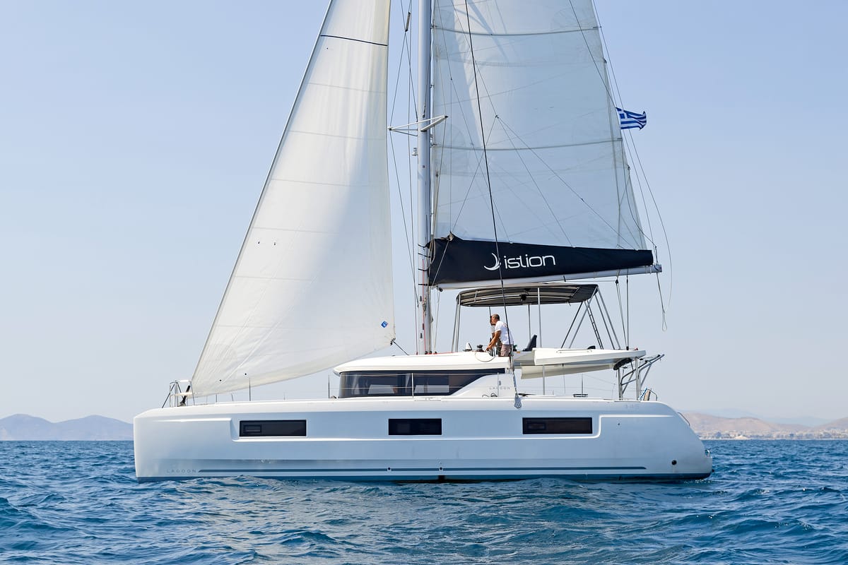 No Worries, a Lagoon 46 catamaran at Municipal Unit of Rhodes, Greece