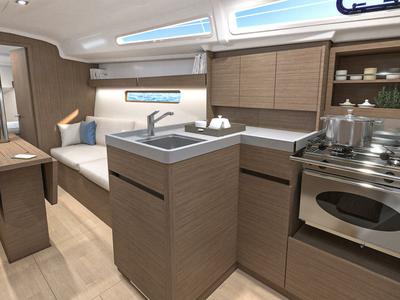Galley of Orionis, a Beneteau Oceanis 34.1 sailboat at Marmaris, Turkey