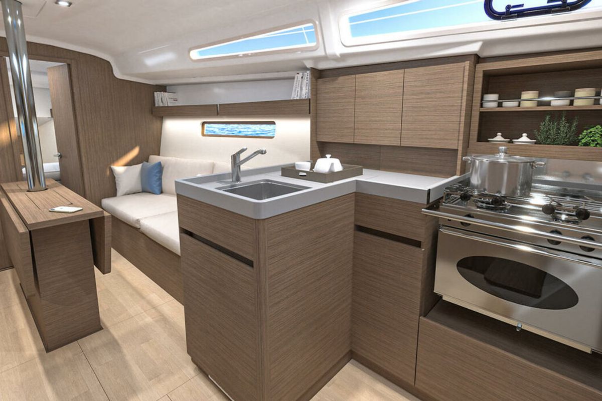Galley of Orionis, a Beneteau Oceanis 34.1 sailboat at Marmaris, Turkey