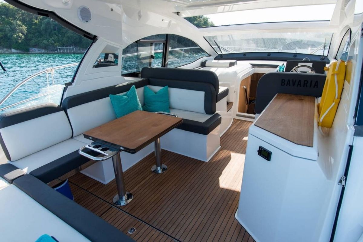 Deck of Sandy I, a Bavaria SR41 yacht at Kontokali, Greece