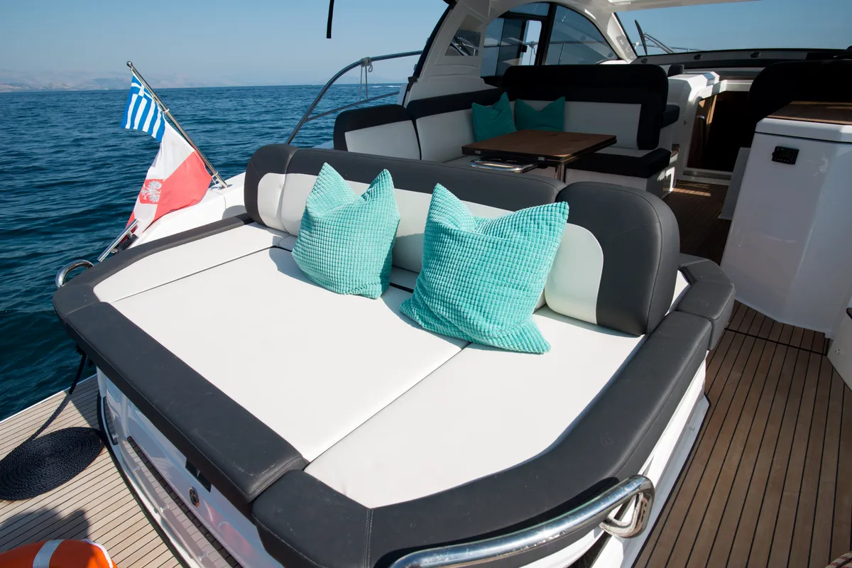 Deck of Sandy I, a Bavaria SR41 yacht at Kontokali, Greece