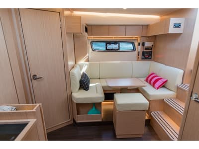 Salon of Sandy I, a Bavaria SR41 yacht at Kontokali, Greece