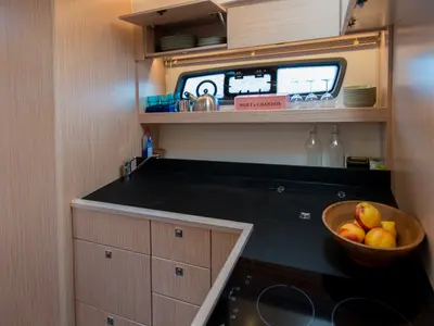 Galley of Sandy I, a Bavaria SR41 yacht at Kontokali, Greece
