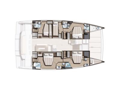 Floor plan of Comfort, a Bali 4.8 catamaran at Lavreotiki Municipal Unit, Greece